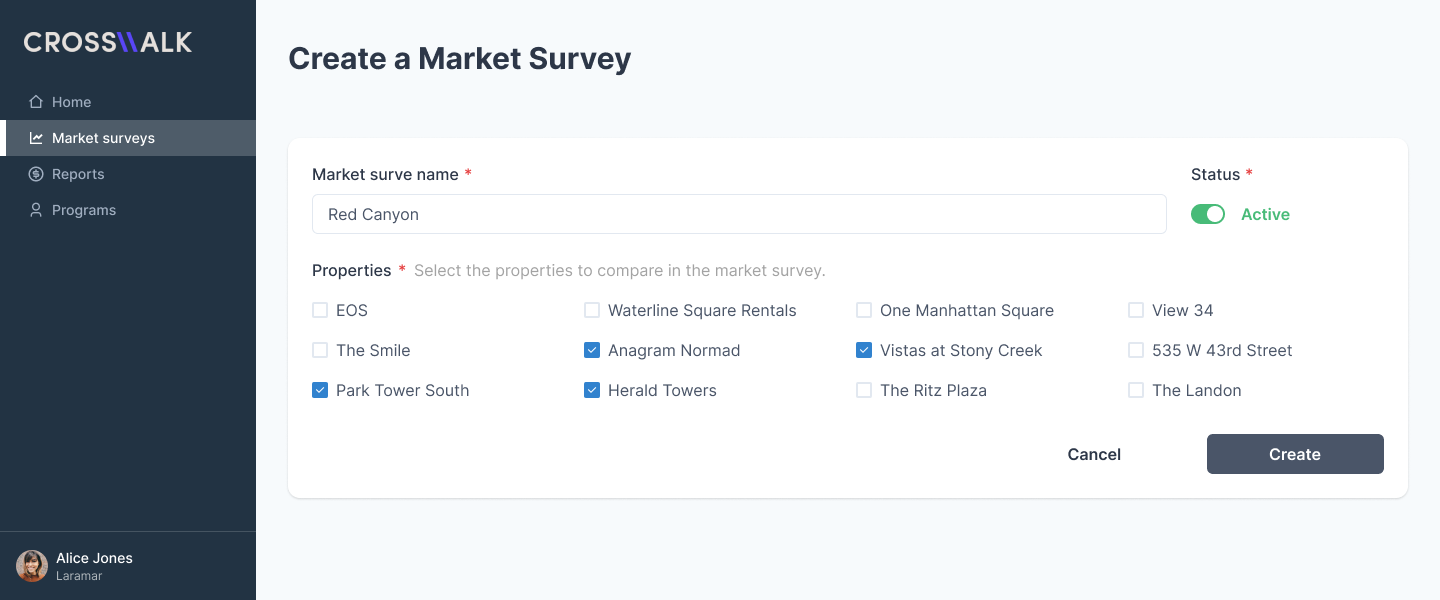 Crosswalk Create Market Survey workflow