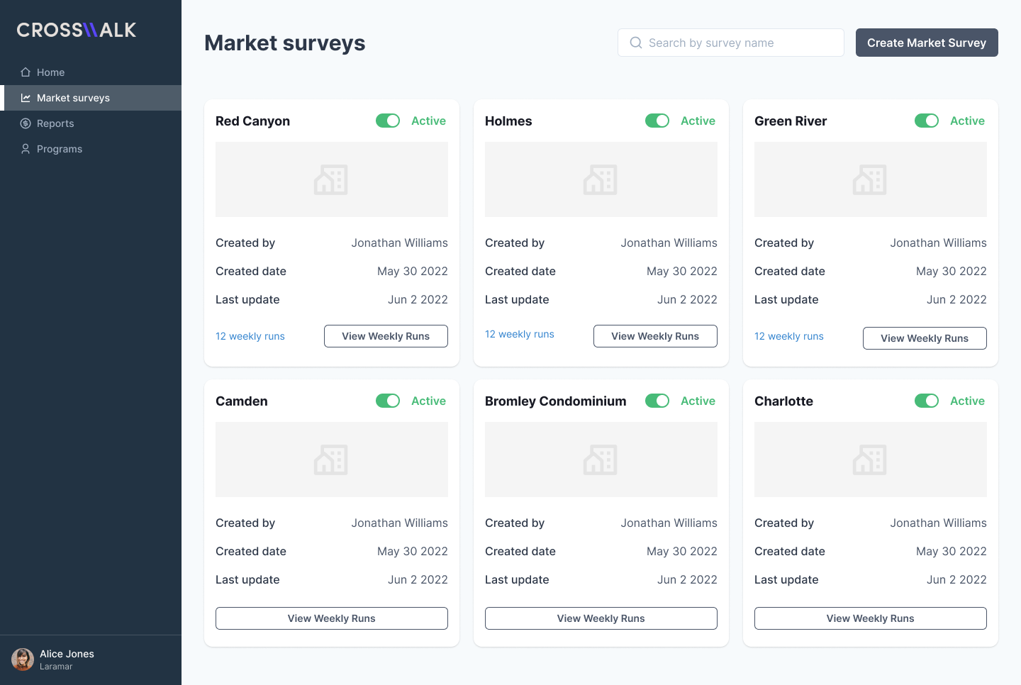 Crosswalk Market Surveys interface